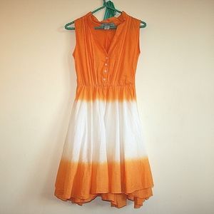 Sleeveless Creamsicle Dip Dyed Button Down Fit & Flare Skater Dress Size S